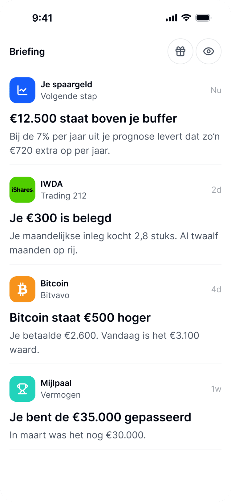 Stella op iPhone: je dagelijkse briefing met je volgende stap bovenaan.